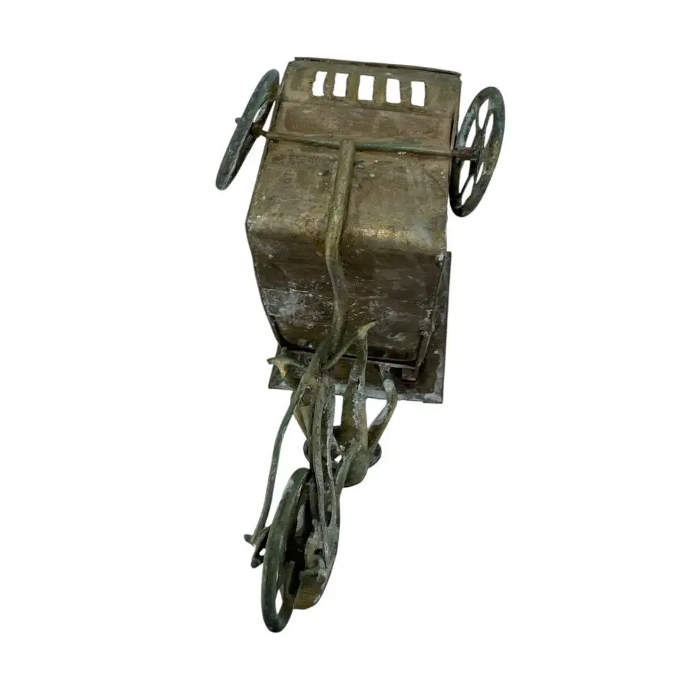 Brass Vietnamese Vintage Figurine Man on Rickshaw